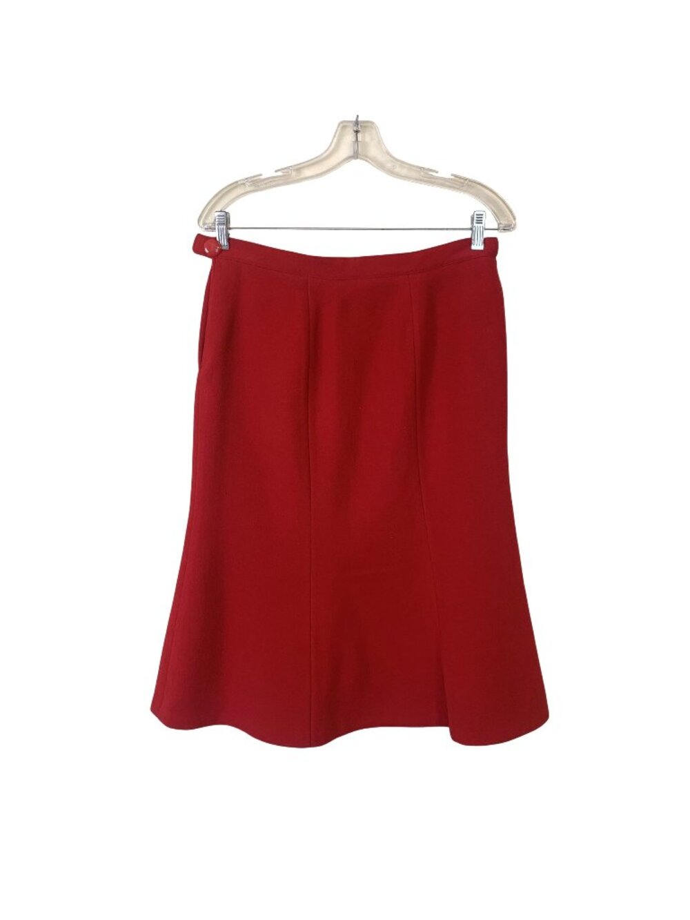 Vtg Womens Red Wool A Line Midi Skirt Side Button Closure & Lining 60s Retro